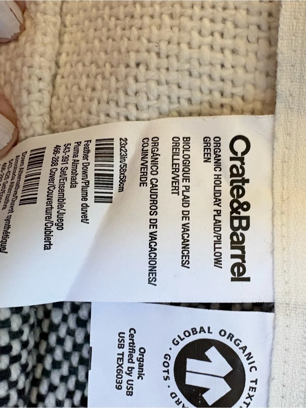 Crate&Barrel Green and Cream Holiday Pillow Set with Tree and Reindeer Motifs